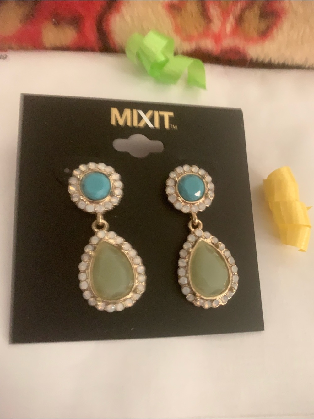 Mixit Mint and Turquoise Teardrop Crystal Halo Dangle Earrings NEW NWT CZ zircon